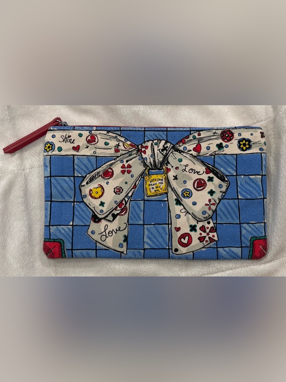 Brighton Blue Bow-Print Pouch “With Love from Me to You” NEW w/out tags